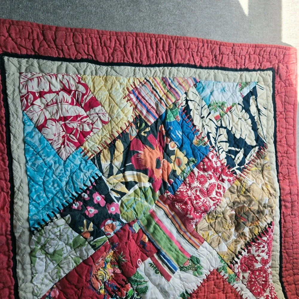 Vtg 2002 Pottery Barn Salsa Luau Hawaiian Patchwork Quilted Pillow Sham